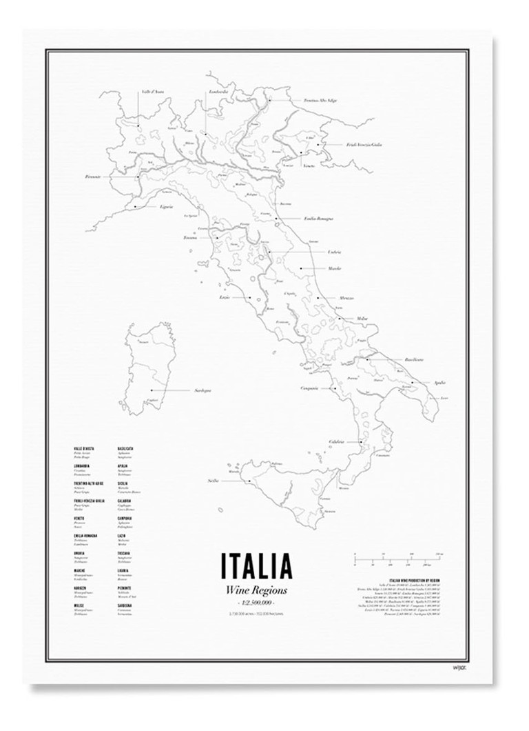 WIJCK. - Italia - Wine Region print 30 x 40 cm - Wit