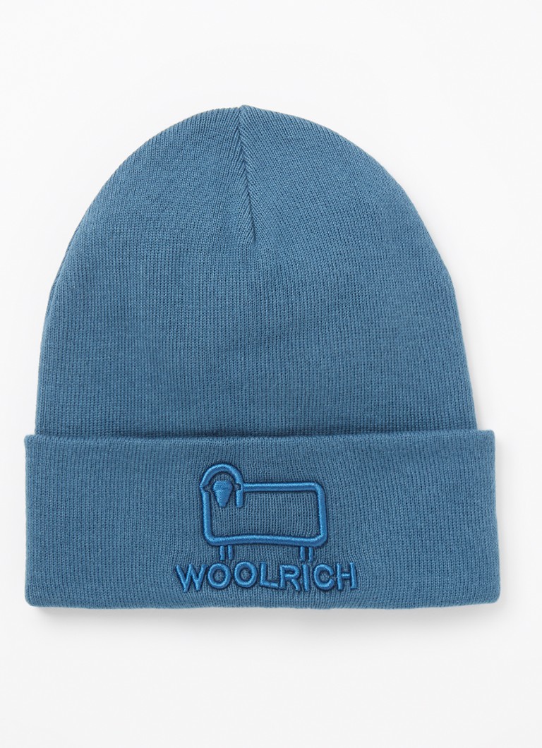 Woolrich Muts in wolblend met logoborduring • Blauw • de Bijenkorf