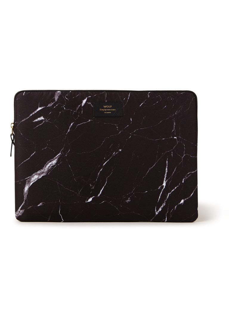 Wouf - Black Marble laptophoes 15 inch - Zwart