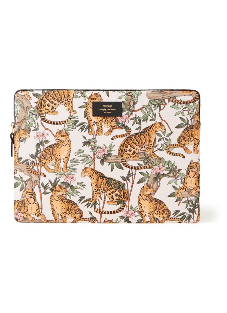Wouf - Lazy Jungle laptophoes met print 15 inch - Lichtroze