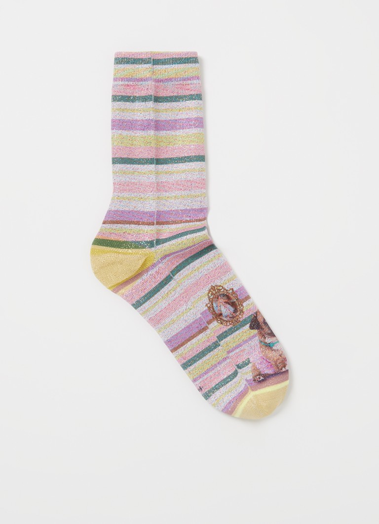 XPOOOS - Xelly sokken met lurex en streepprint - Lila
