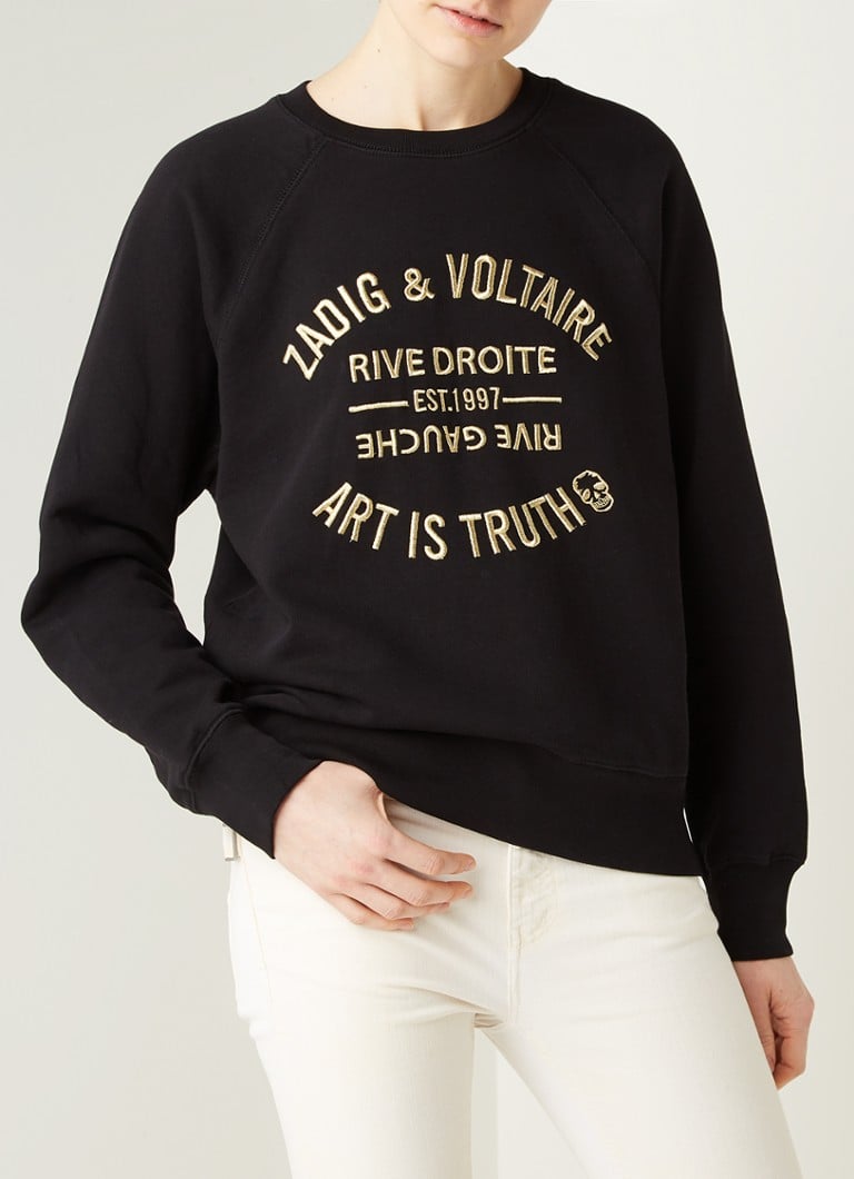 Zadig&Voltaire Blason sweater metallic logoborduring Zwart de Bijenkorf