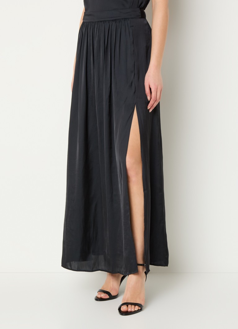 Zadig&Voltaire - Jady maxi rok van satijn met steekzakken en zijsplit - Zwart