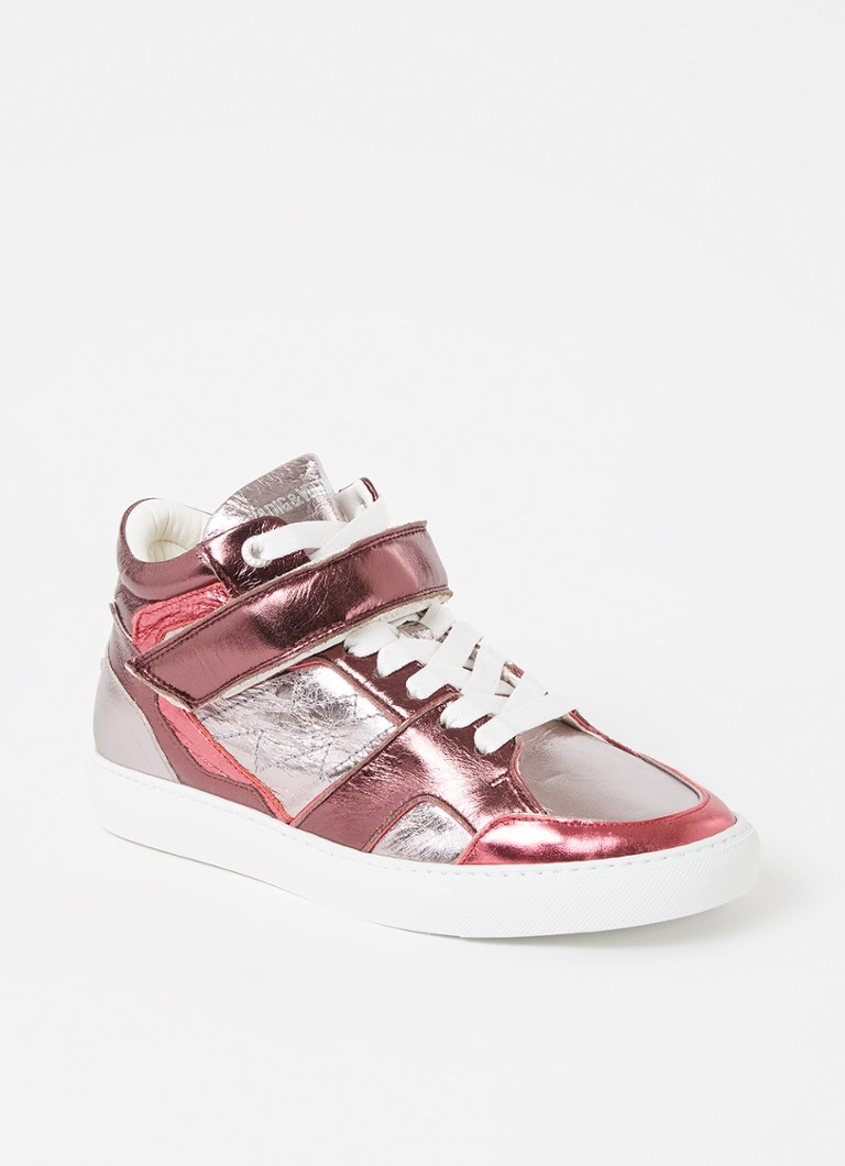 Zadig&Voltaire - Mid Flash sneaker van leer met metallic finish - Roze