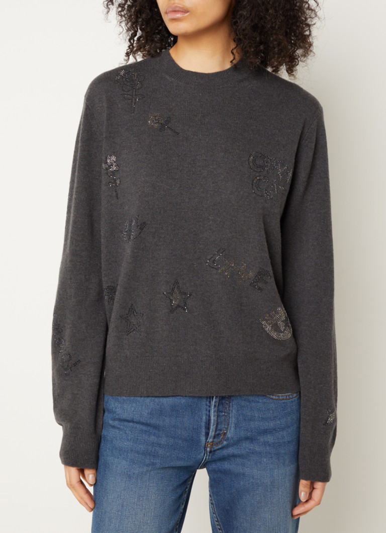 Zadig&Voltaire - Pravis fijngebreide pullover in kasjmierblend met strass - Donkergrijs