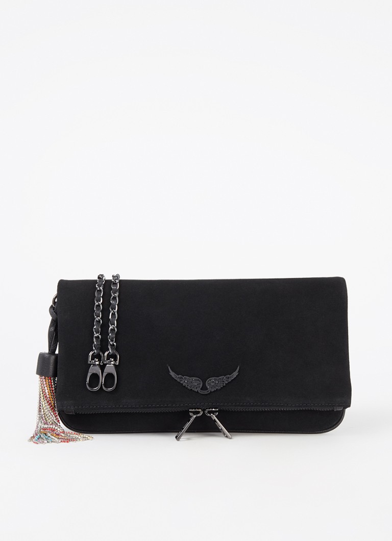 Zadig&Voltaire Rock clutch van suède met afneembare schouderriem