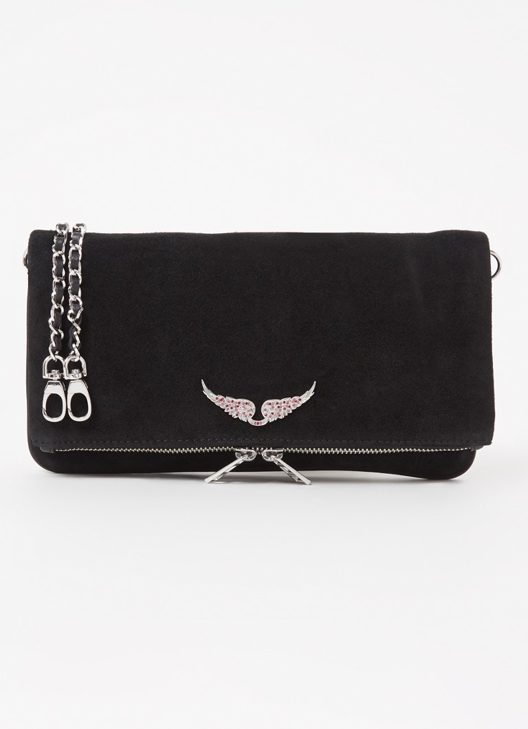 Zadig&Voltaire Rock clutch van suède met afneembare schouderriem