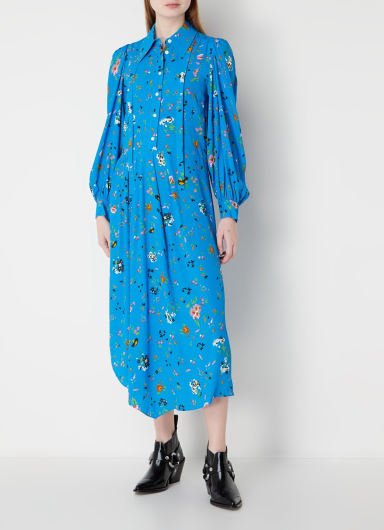 Zadig&Voltaire - Ruselia midi blousejurk met bloemenprint en strikkraag - Turquoise