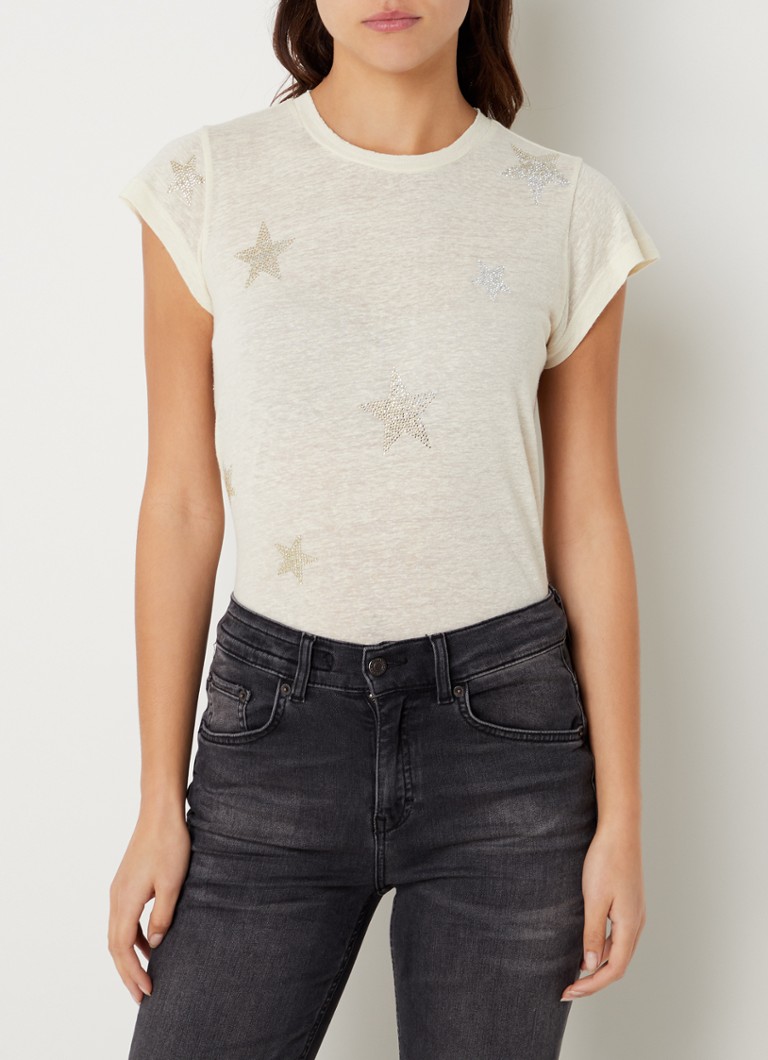 Zadig&Voltaire - Stars T-shirt in linnenblend met strass - Lichtgeel