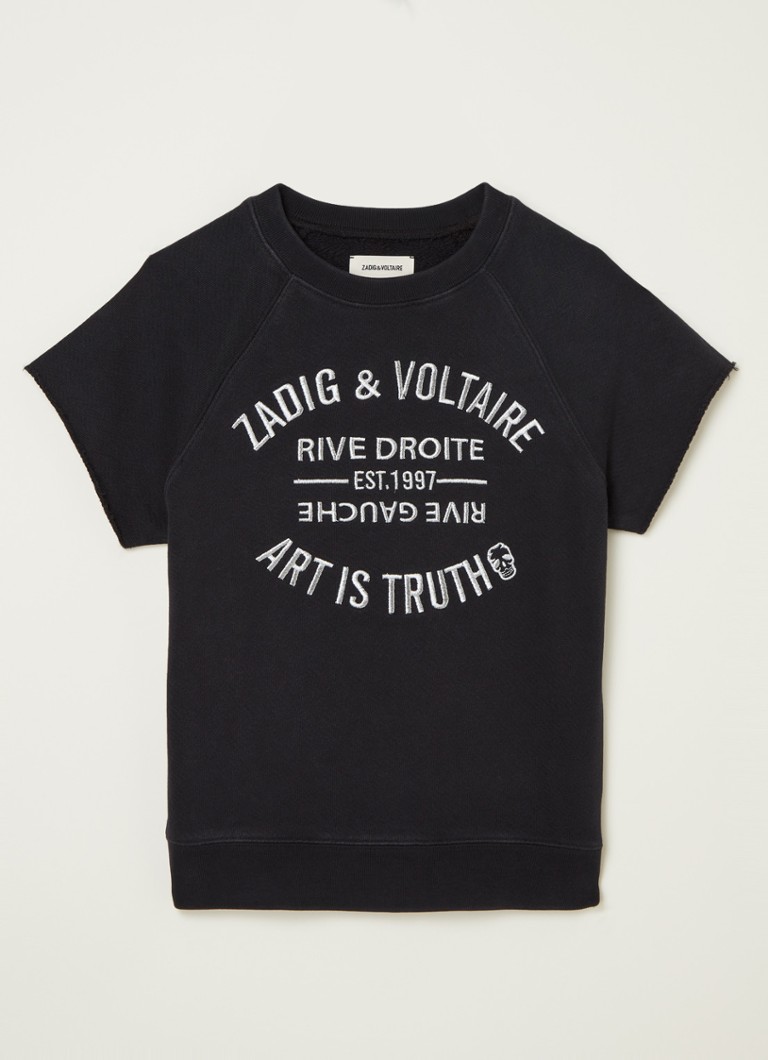 Zadig&Voltaire Tshirt van sweatstof met logoborduring en lurex • Zwart