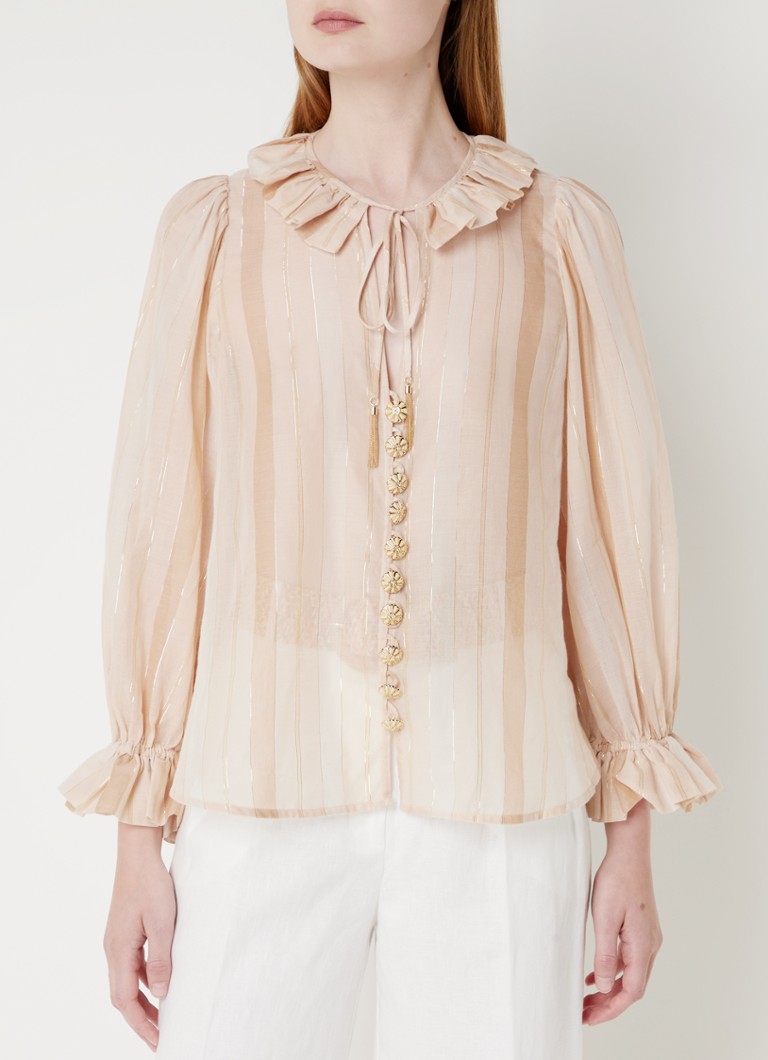 Zimmermann - Anneke blouse met ruches en lurex  - Beige