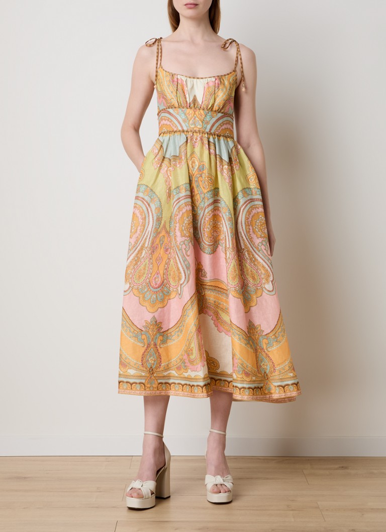 Zimmermann - Maxine mini blousejurk van linnen met paisley dessin - Abrikoos