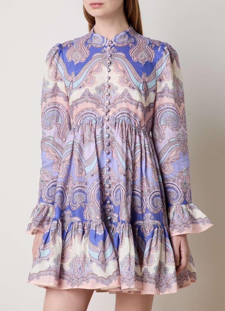 Zimmermann - Maxine mini blousejurk van linnen met paisley dessin - Paars
