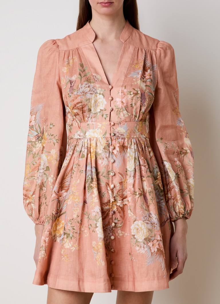 Zimmermann - Maxine mini blousejurk van linnen met paisley dessin - Multicolor