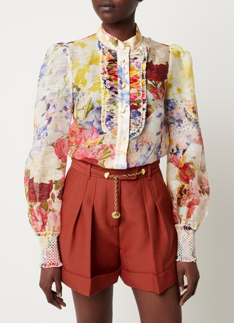 Zimmermann - Wonderland Tuxedo blouse in zijdeblend met bloemenprint - Multicolor