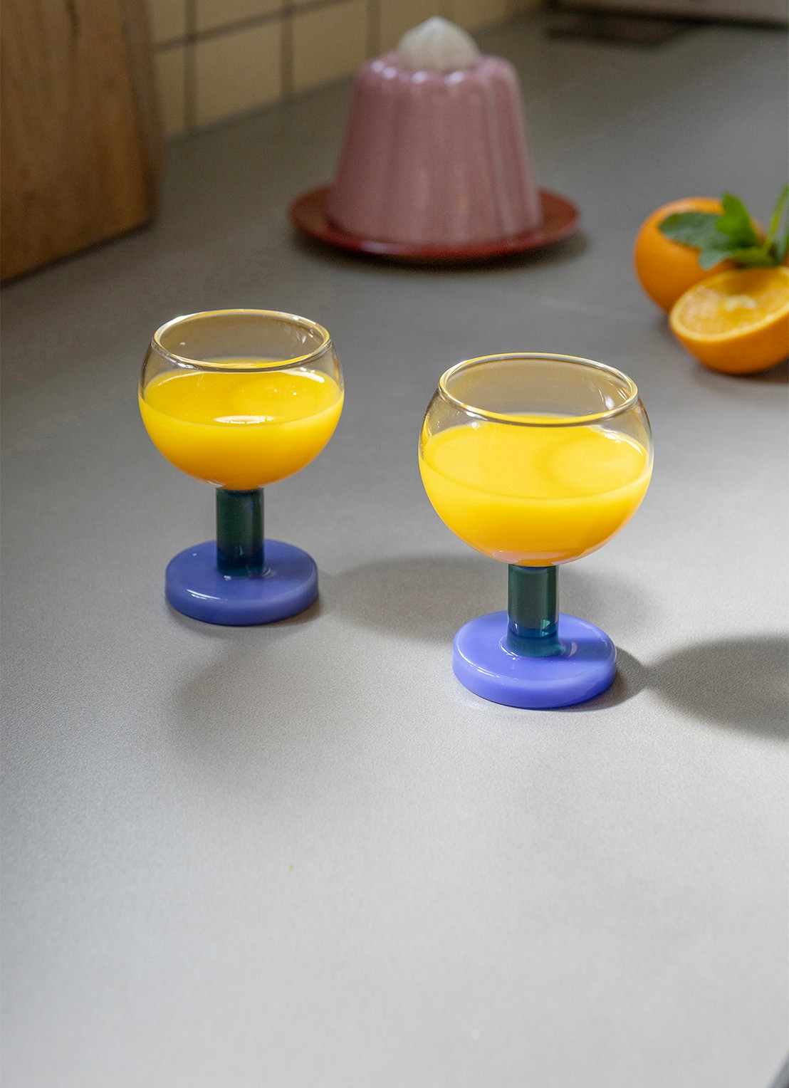 &Klevering Cantine amber glazen set van 2 - voorkant 2 blauw