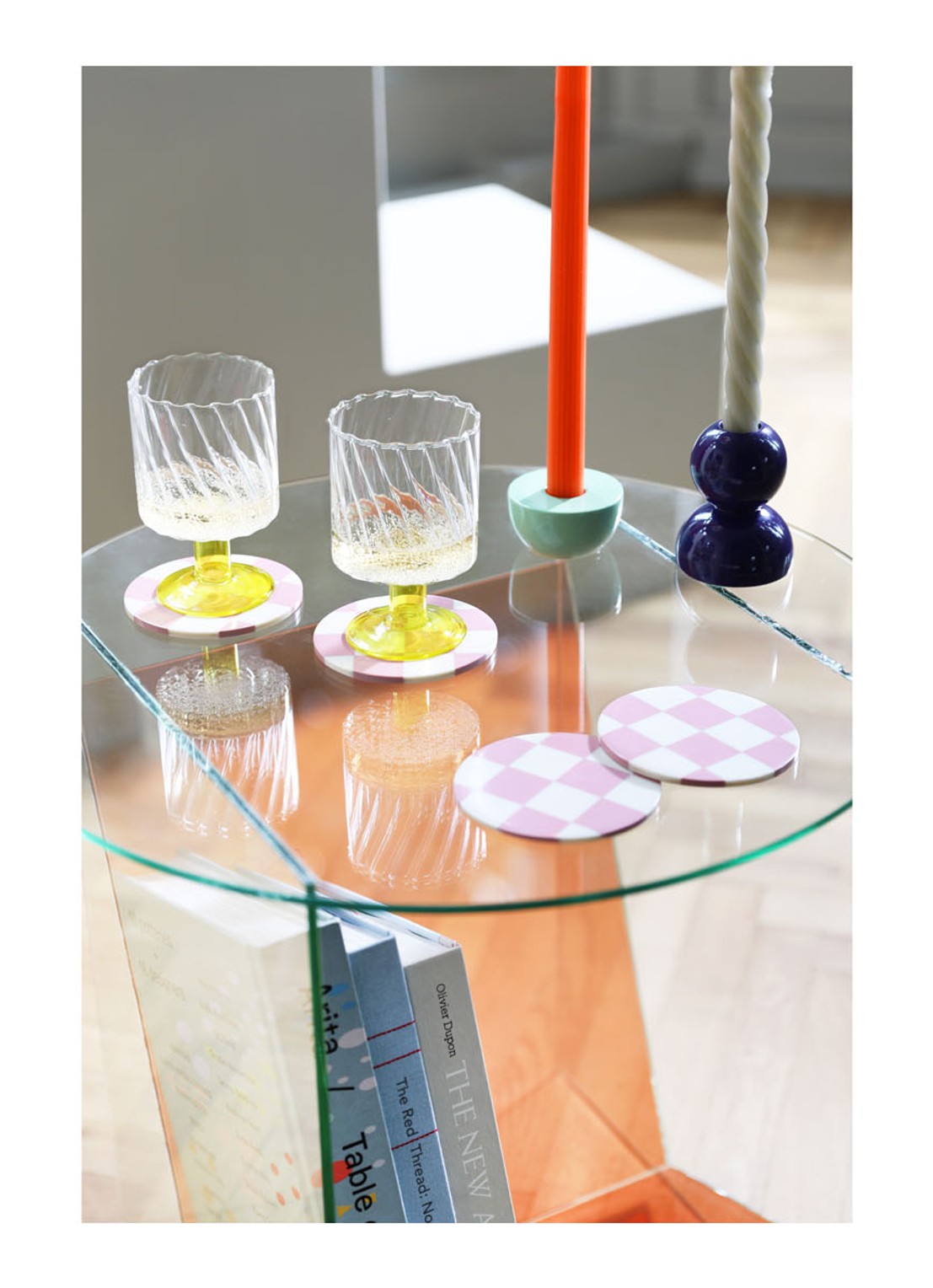 &Klevering Check onderzetter set van 4 - voorkant 2 oudroze