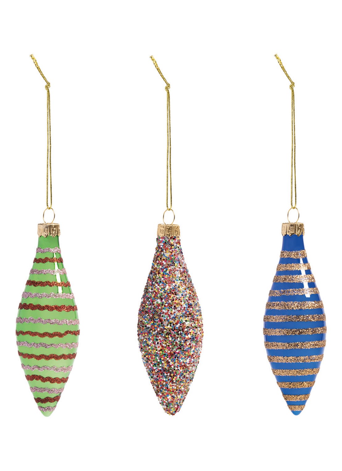 &Klevering Jimmies kersthanger met glitters set van 3 - voorkant multicolor