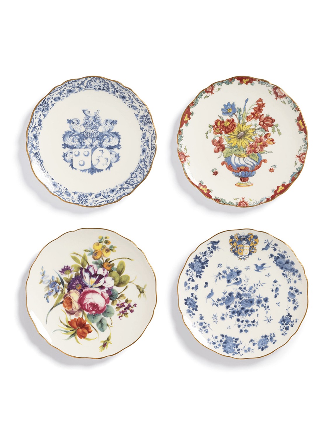 &Klevering Patina gebaksbordje 13 cm set van 4 - voorkant 6 multicolor
