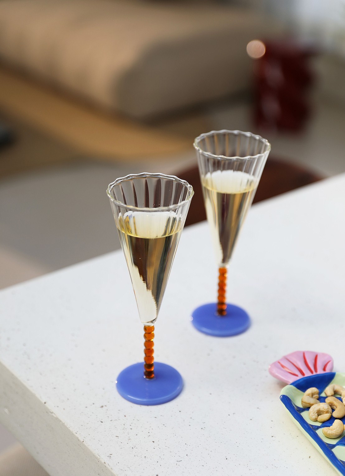 &Klevering Perle champagneglas set van 2 - voorkant 2 donkeroranje
