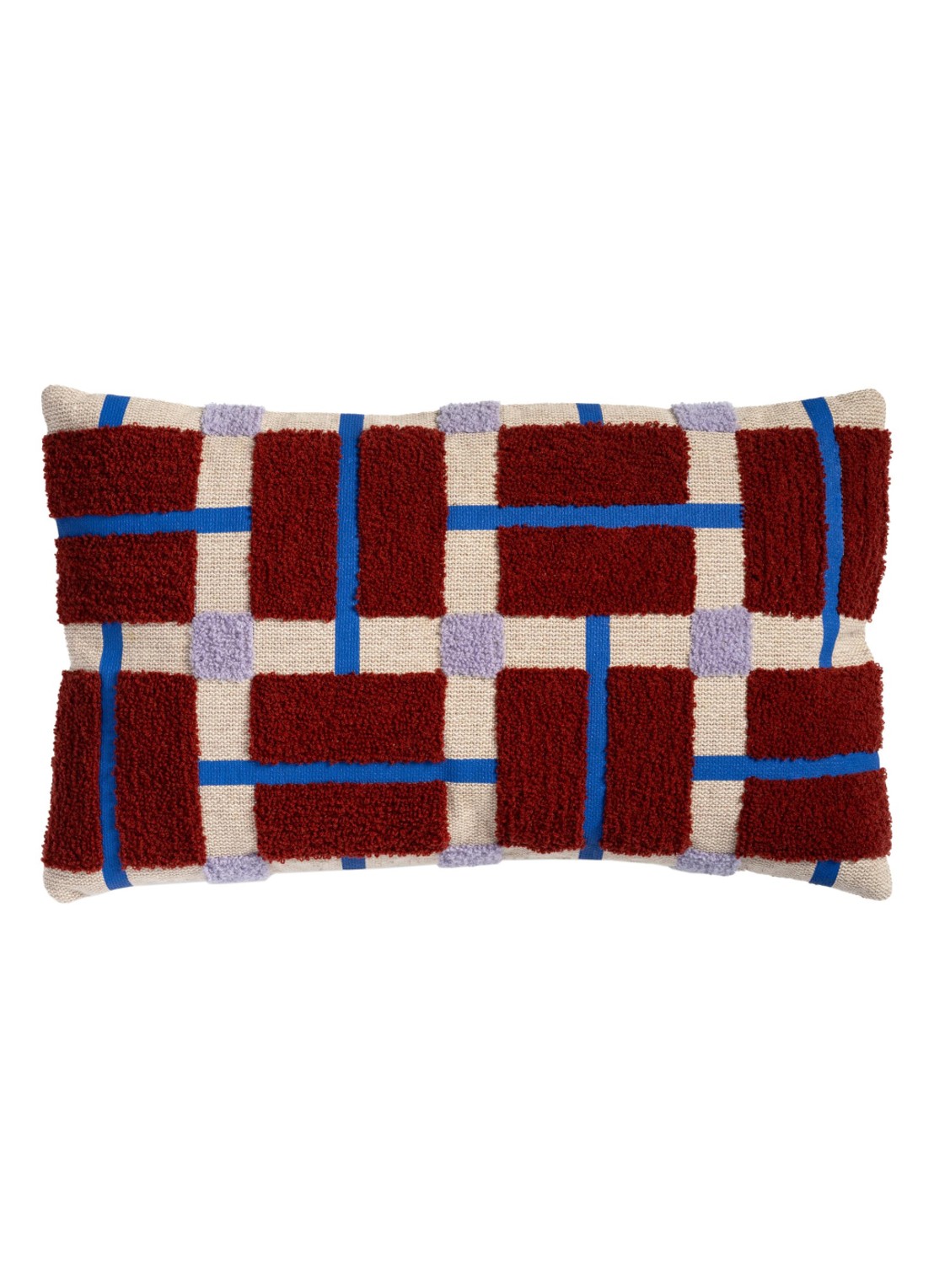 &klevering Plano kussen met ruitprint 50 x 30 cm - voorkant bordeauxrood