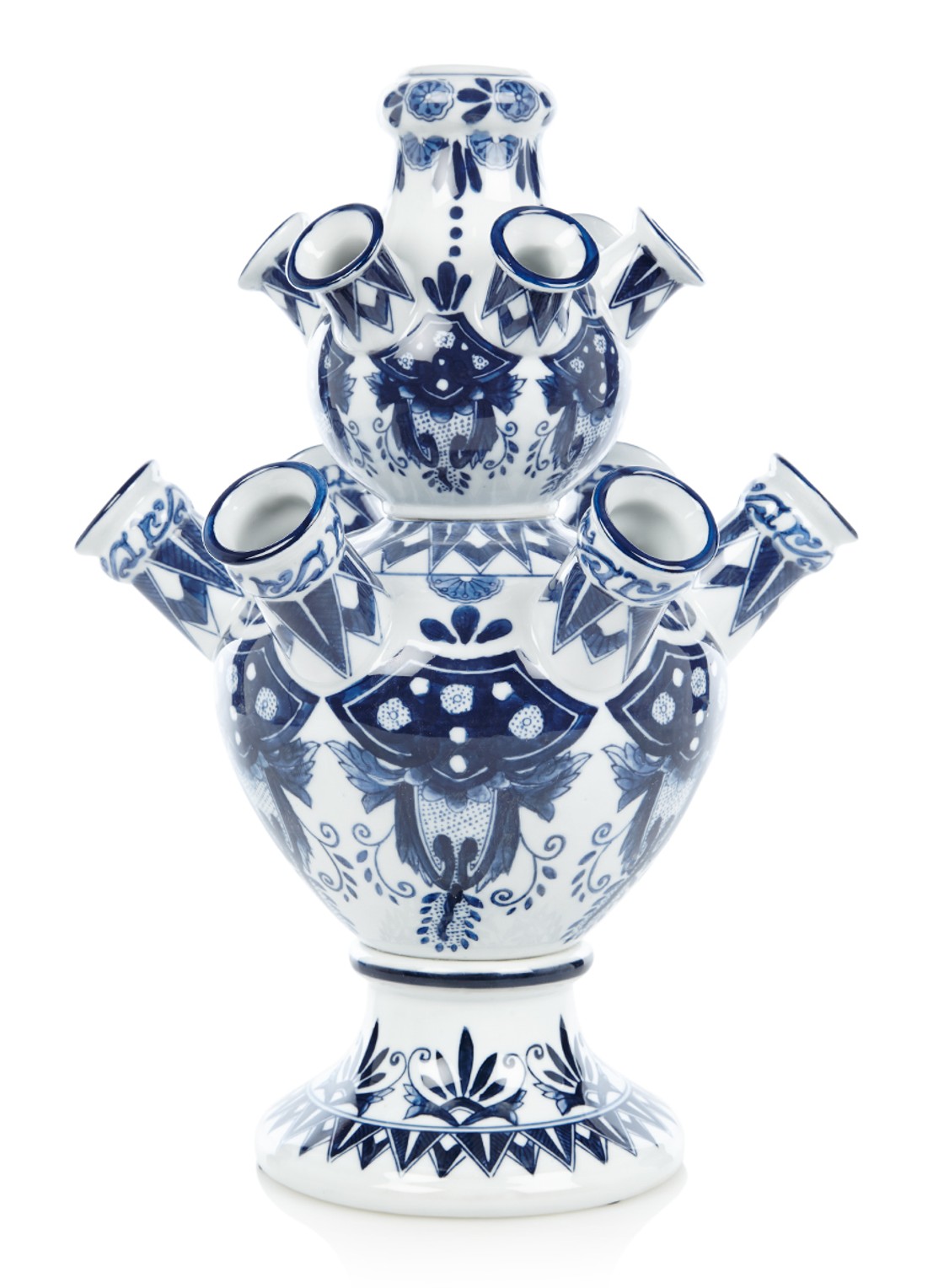 &Klevering Pyramid tulpenvaas van porcelein 42 cm - voorkant donkerblauw