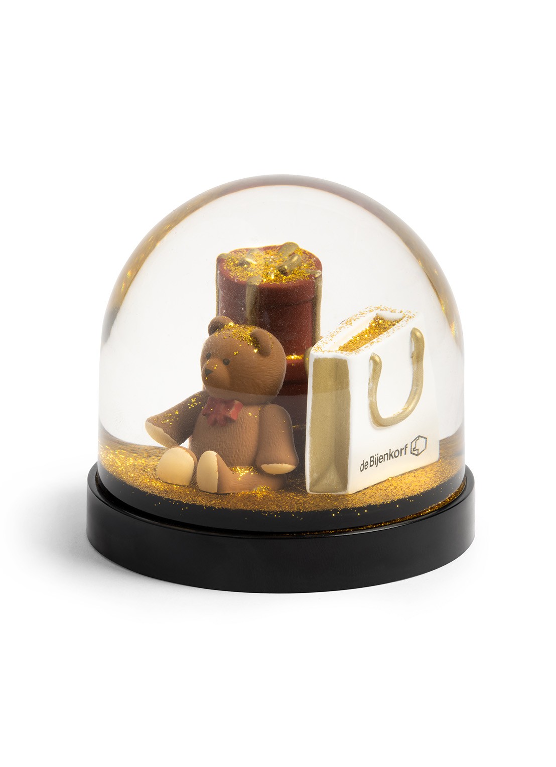 &Klevering Wonderball Bijenkorf sneeuwbol 8 cm - voorkant goud