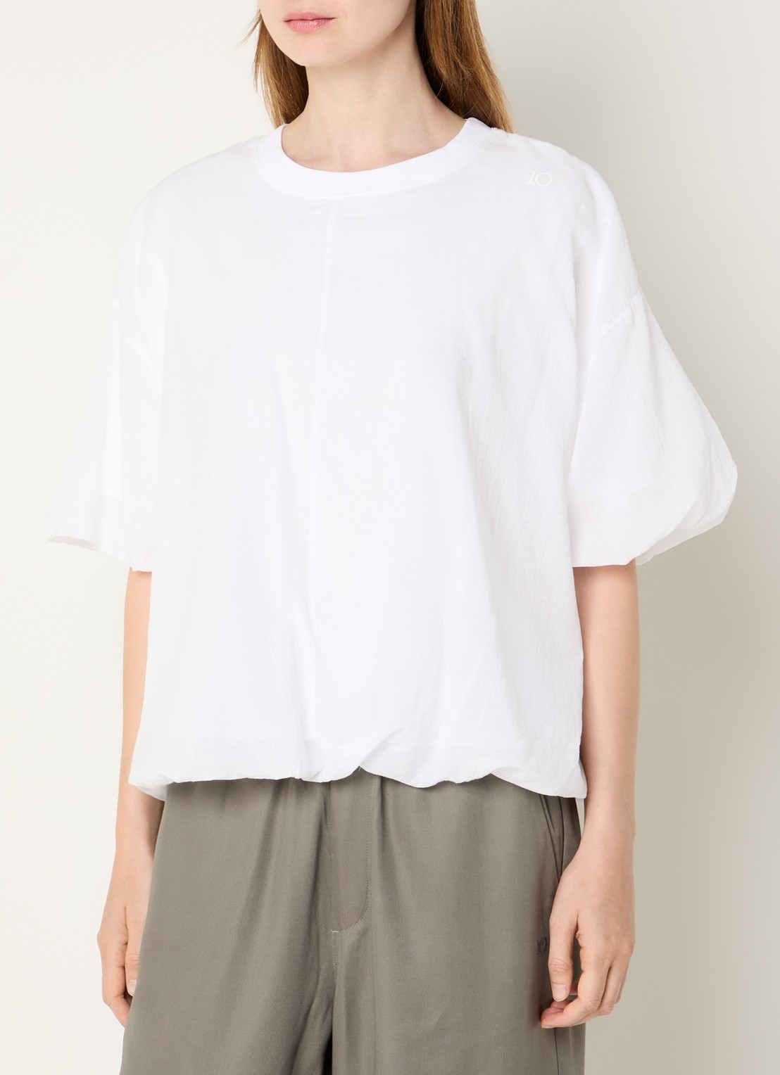 10DAYS Balloon T-shirt met pofmouwen - detail wit