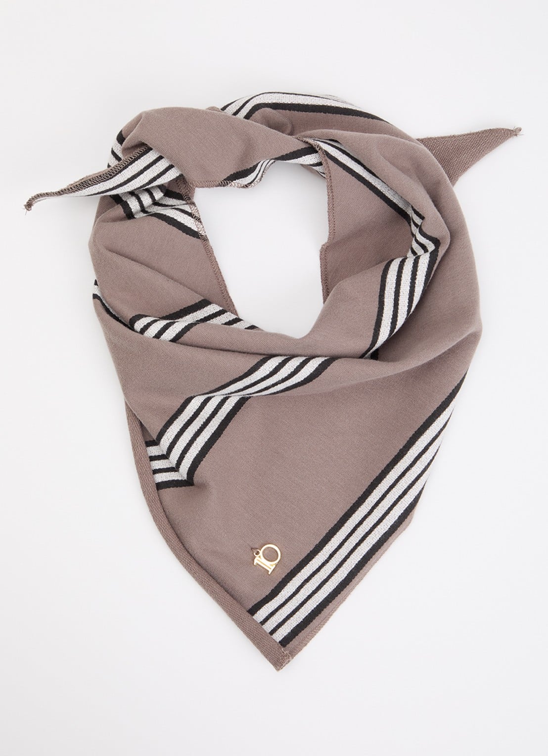 10DAYS Bandana sjaal met streepprint 80 x 37 cm - voorkant taupe
