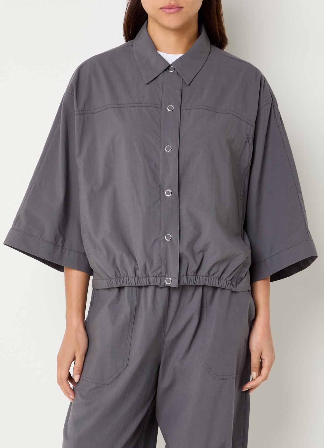 10DAYS Blouse met kraag - detail donkergrijs