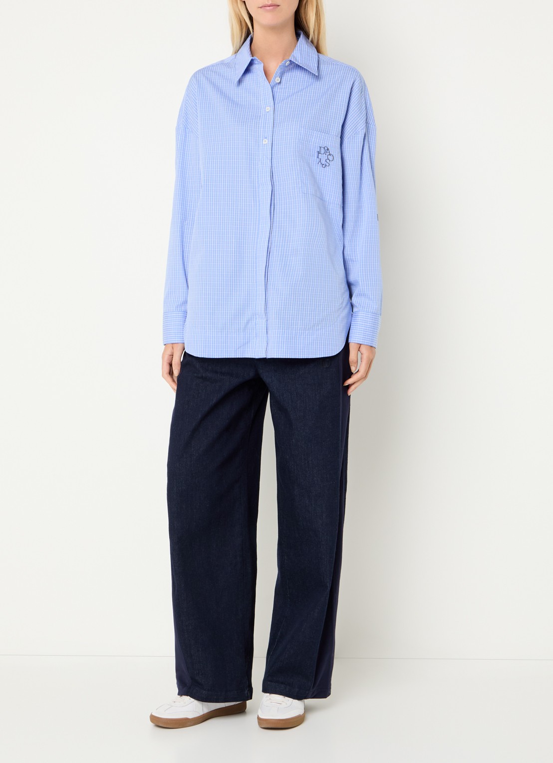 10DAYS Blouse met ruitdessin - voorkant 3 staalblauw