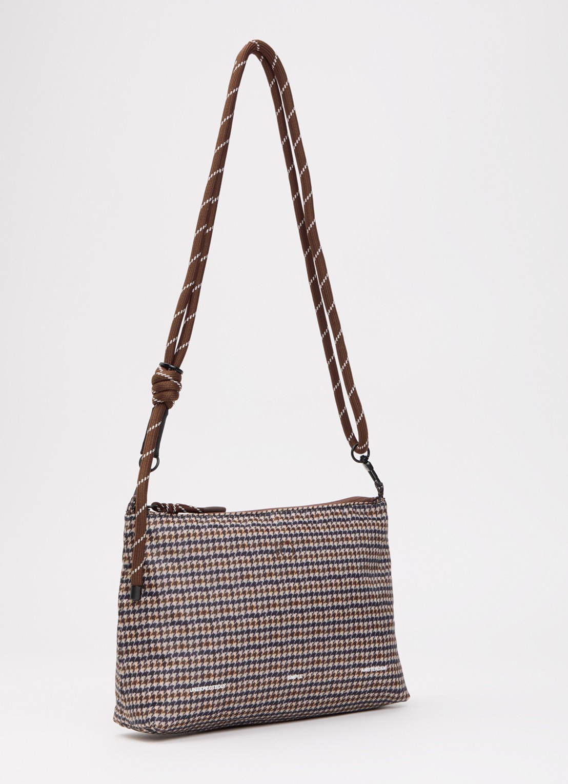 10DAYS Crossbodytas met pied-de-poule dessin en afneembare schouderriem - achterkant 4 bruin