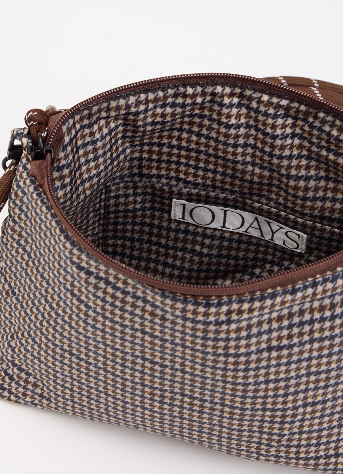 10DAYS Crossbodytas met pied-de-poule dessin en afneembare schouderriem - detail bruin