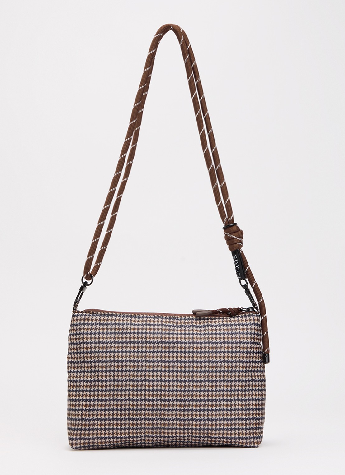 10DAYS Crossbodytas met pied-de-poule dessin en afneembare schouderriem - voorkant 5 bruin