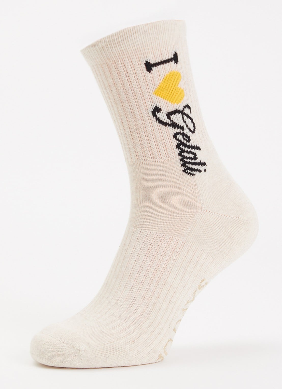 10DAYS Gelati ribgebreide sokken in katoenblend met print - detail beige