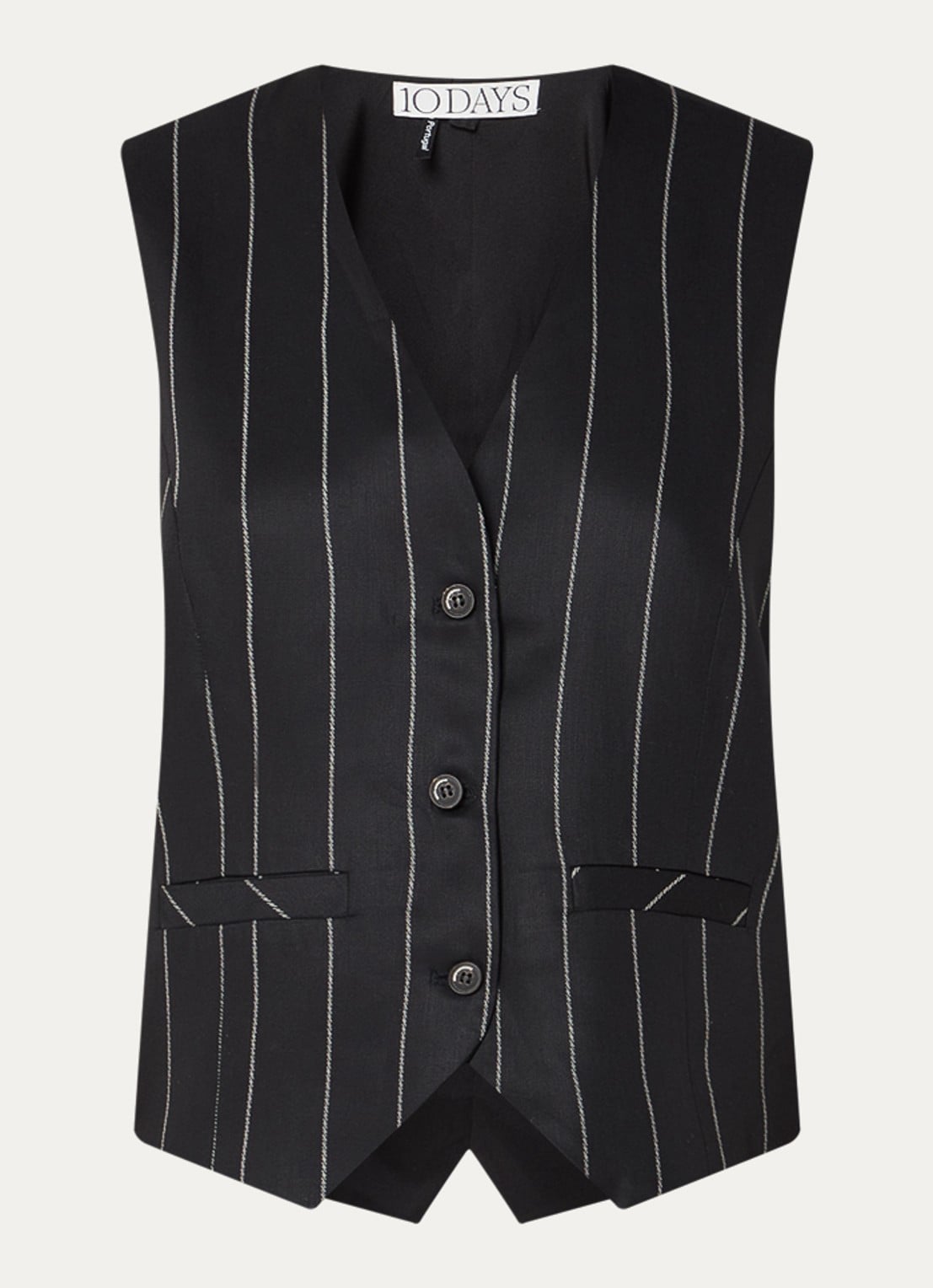 10DAYS Gilet met krijtstreep - voorkant 2 zwart