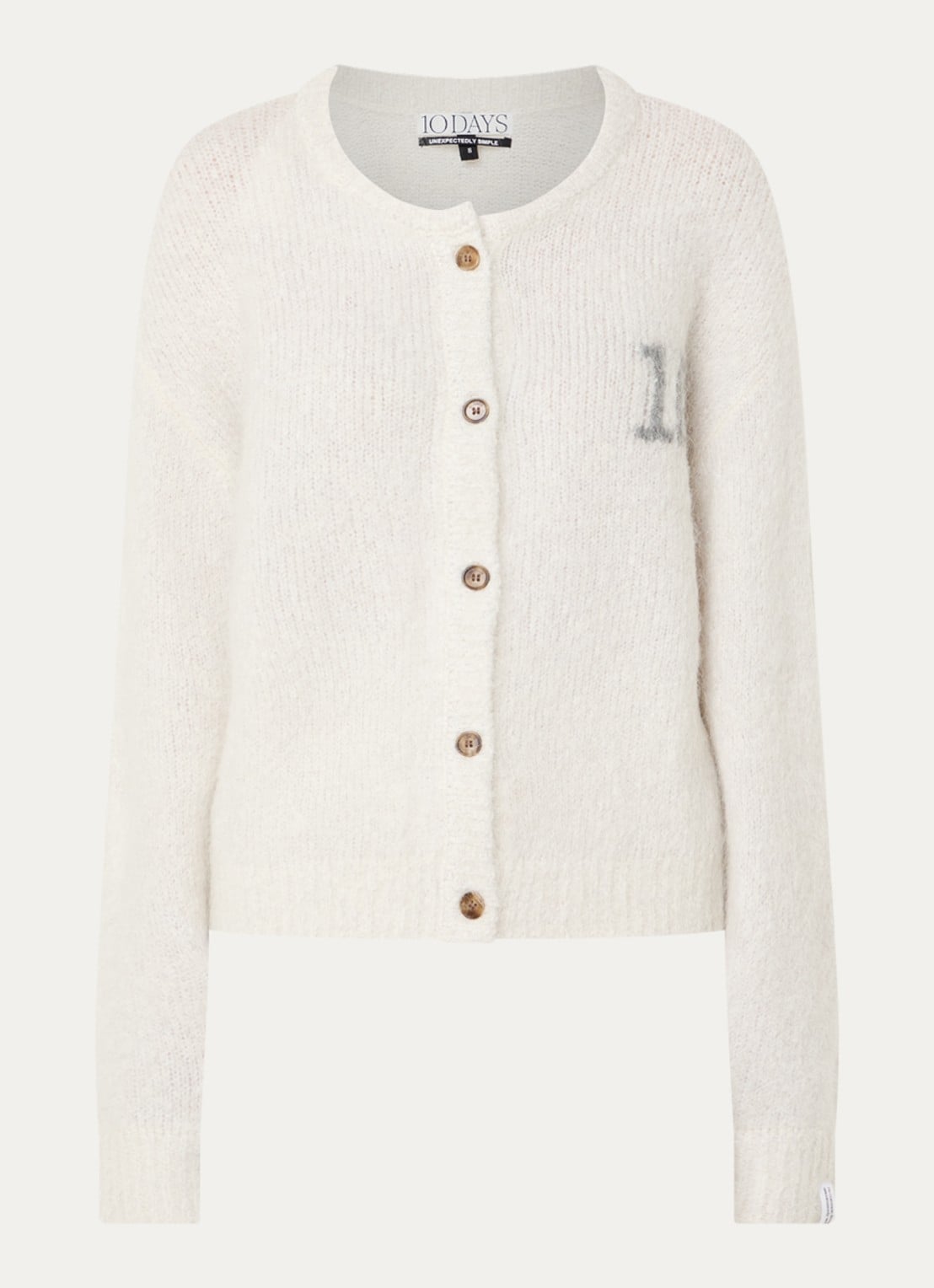 10DAYS Grofgebreid vest in alpaca wolblend met ingebreid logo - voorkant 2 creme