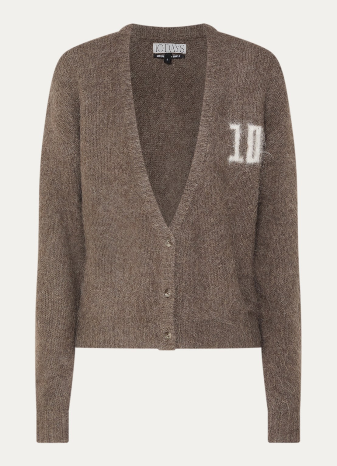 10DAYS Grofgebreid vest in alpaca wolblend met ingebreid logo - voorkant 2 beige