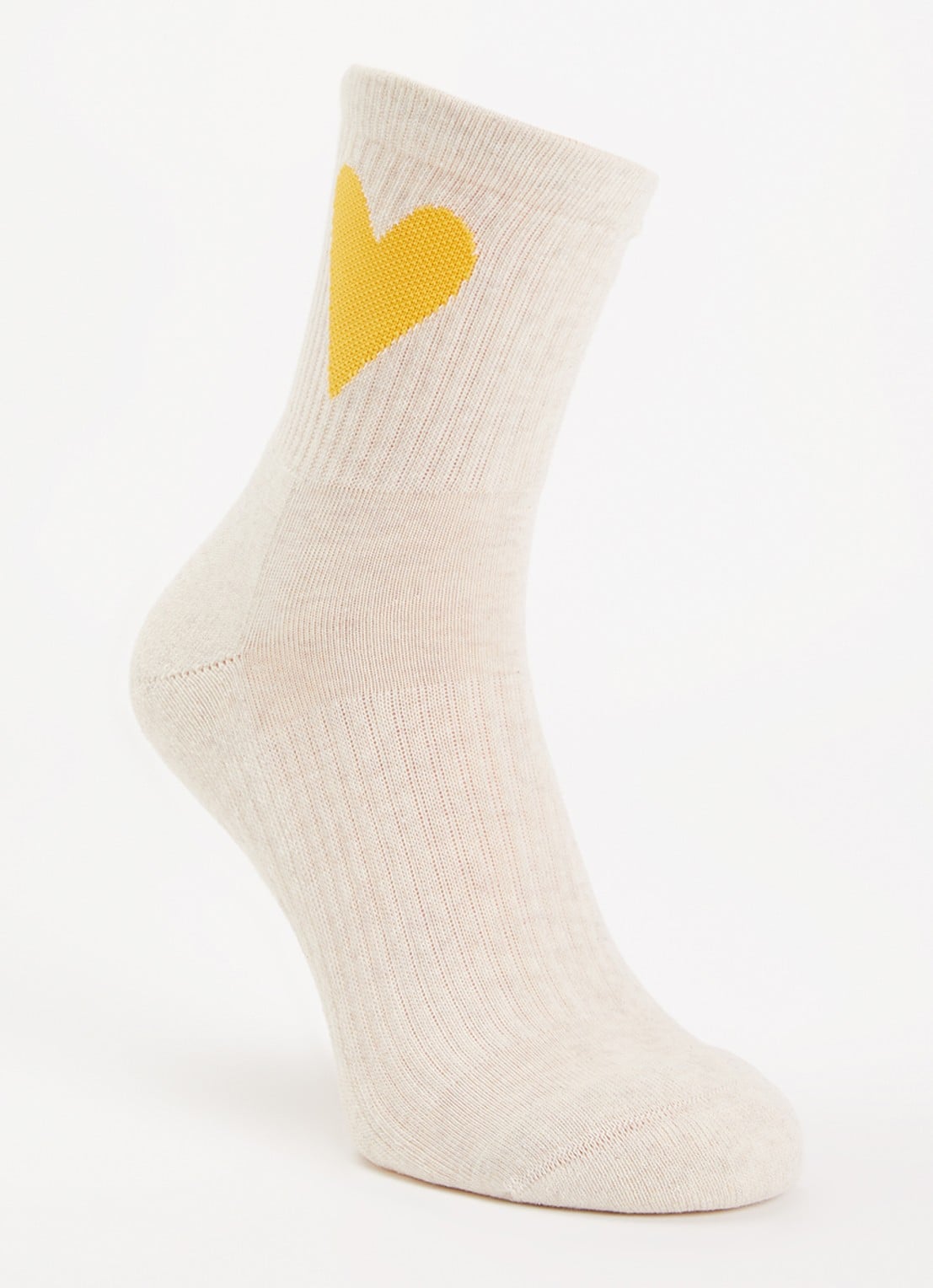 10DAYS Heart ribgebreide sokken in katoenblend - voorkant beige