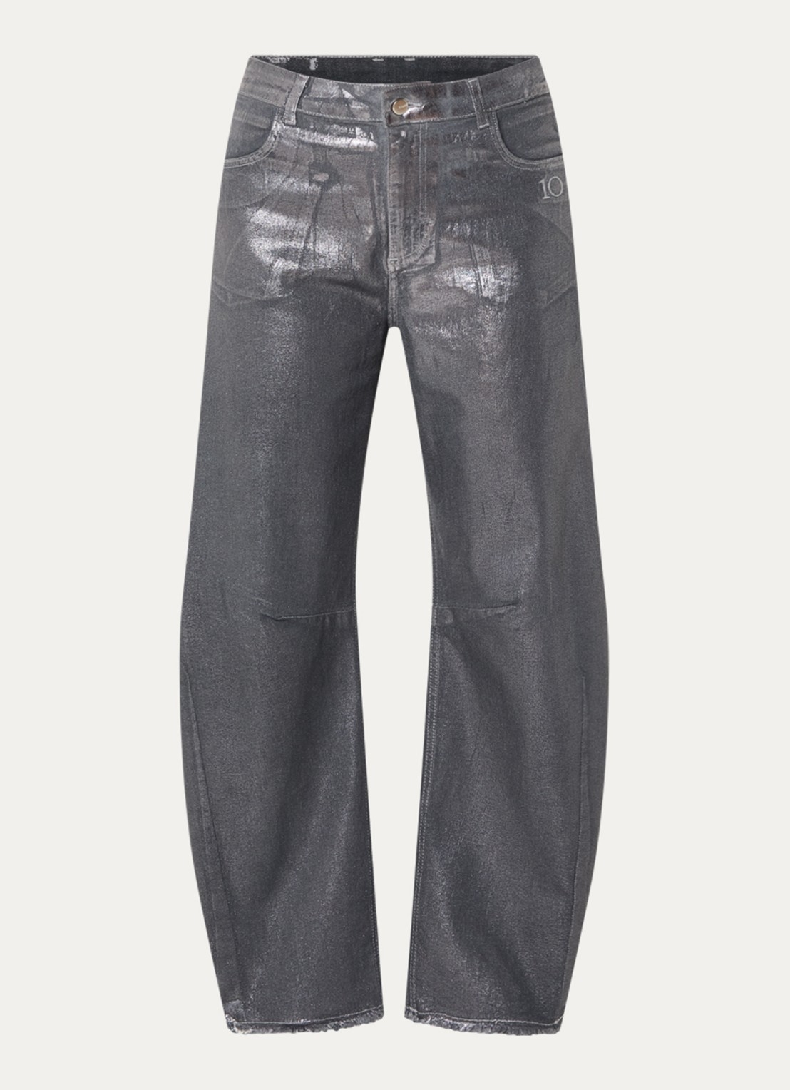 10DAYS High waist loose fit broek met metallic finish - voorkant 2 zilver