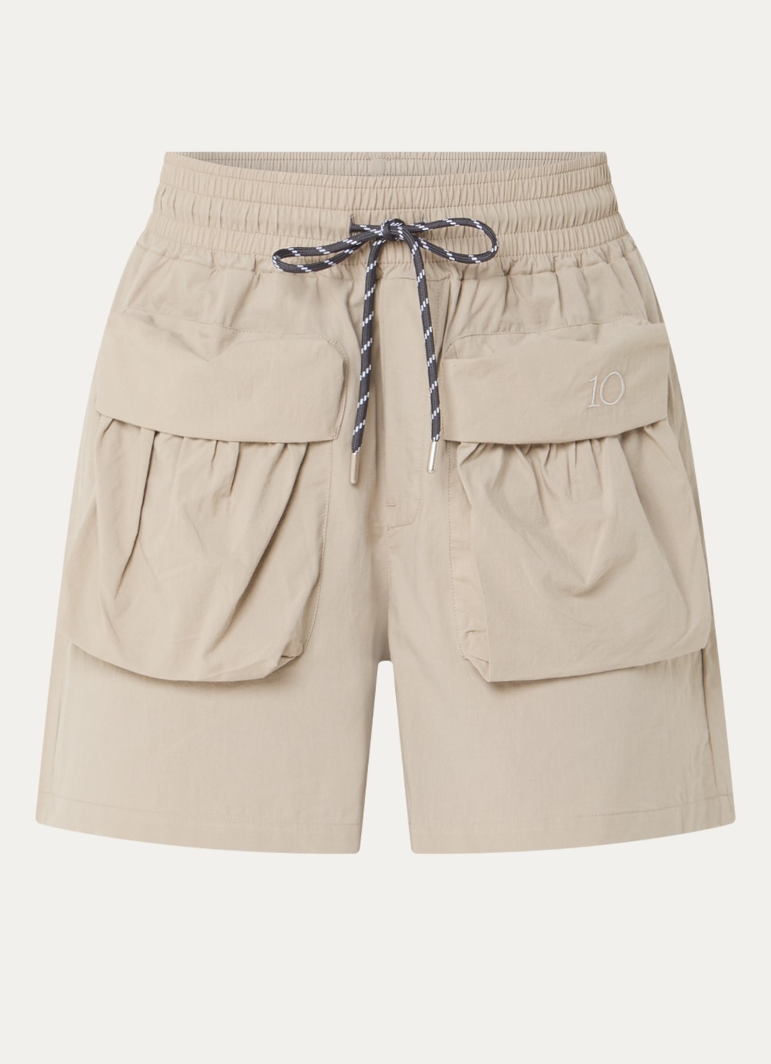 10DAYS High waist loose fit korte broek met klepzakken - voorkant khaki