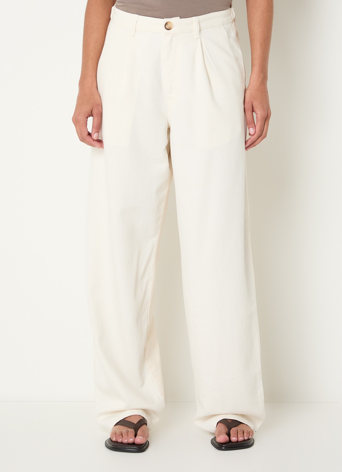 10DAYS High waist loose fit pantalon in linnenblend met steekzakken - detail 2 creme