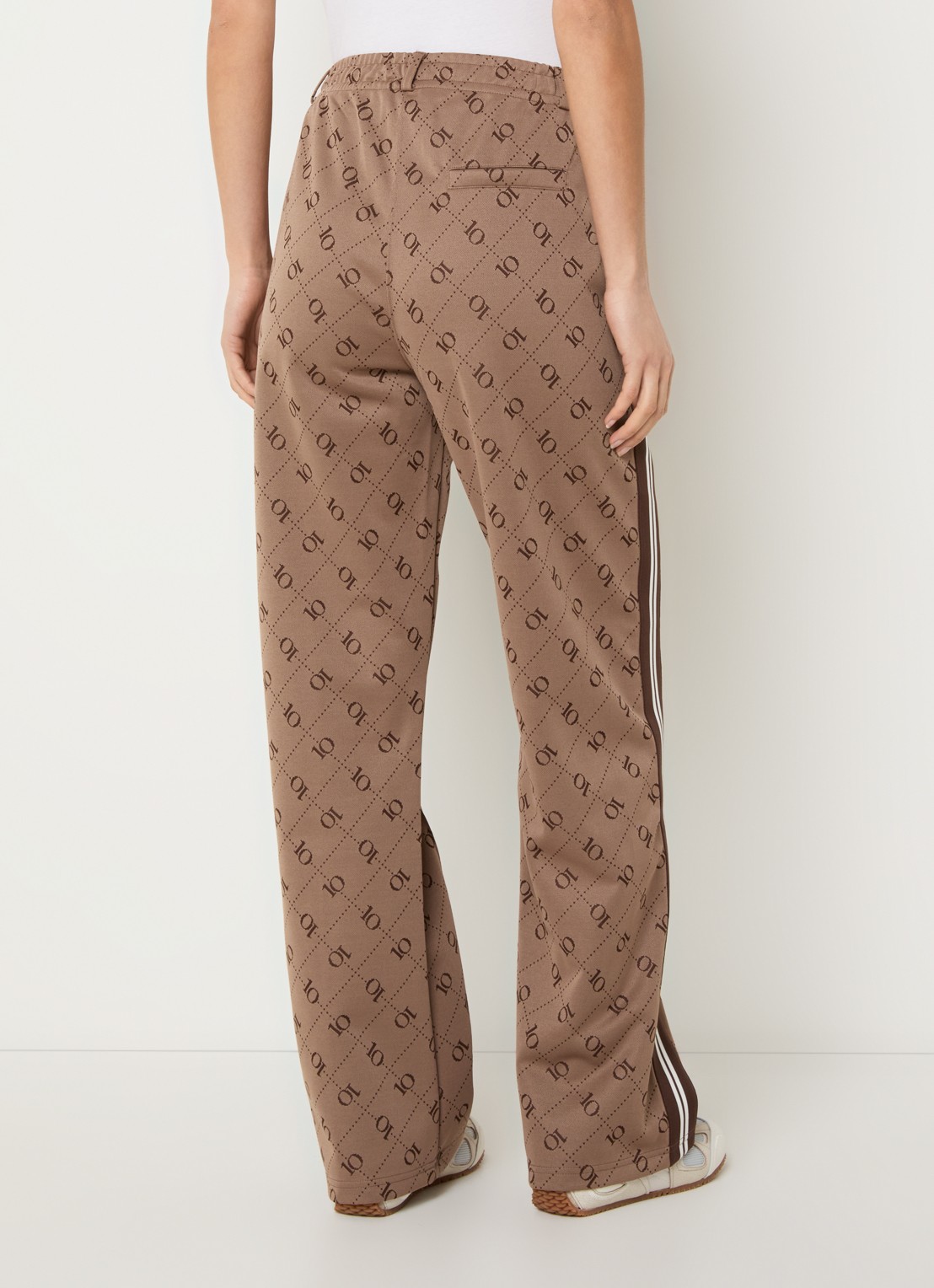 10DAYS High waist straight fit broek met logoprint - achterkant 2 bruin