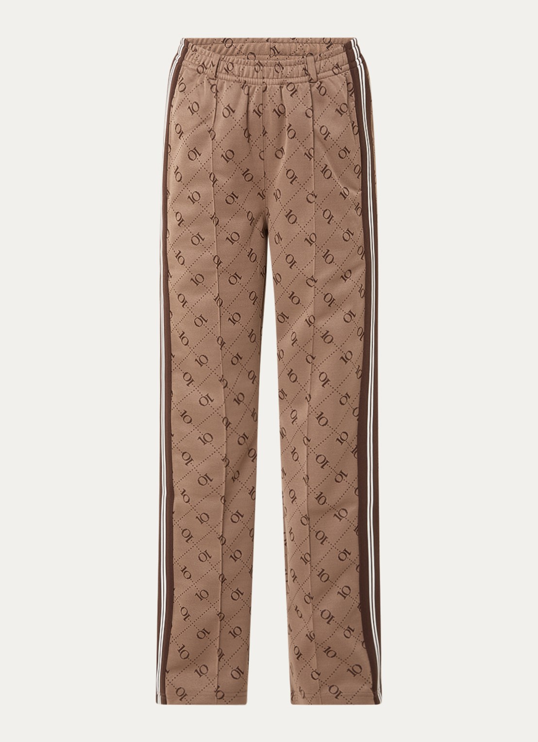 10DAYS High waist straight fit broek met logoprint - voorkant 3 bruin