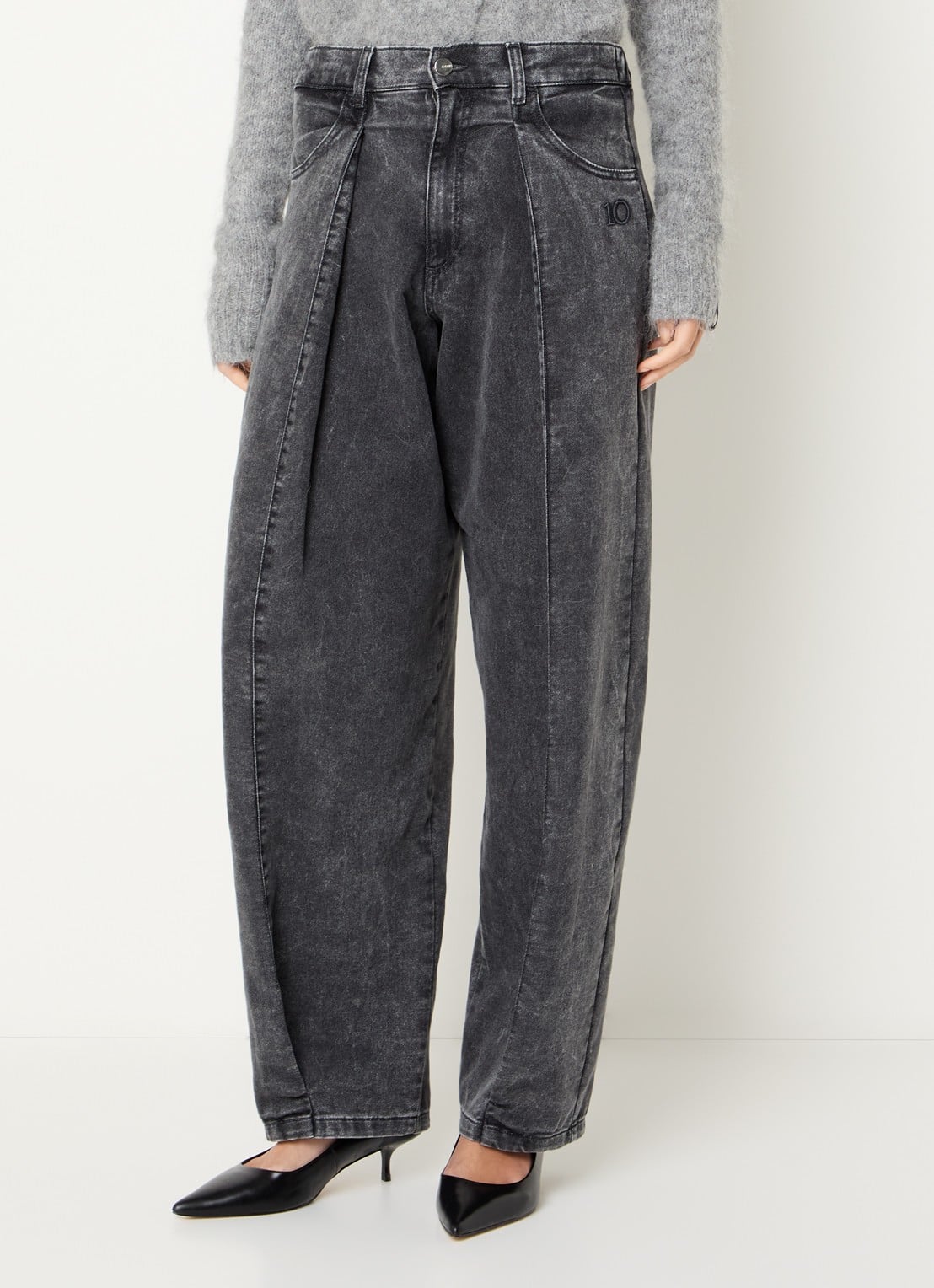 10DAYS High waist straight fit jeans met gekleurde wassing - detail 3 antraciet