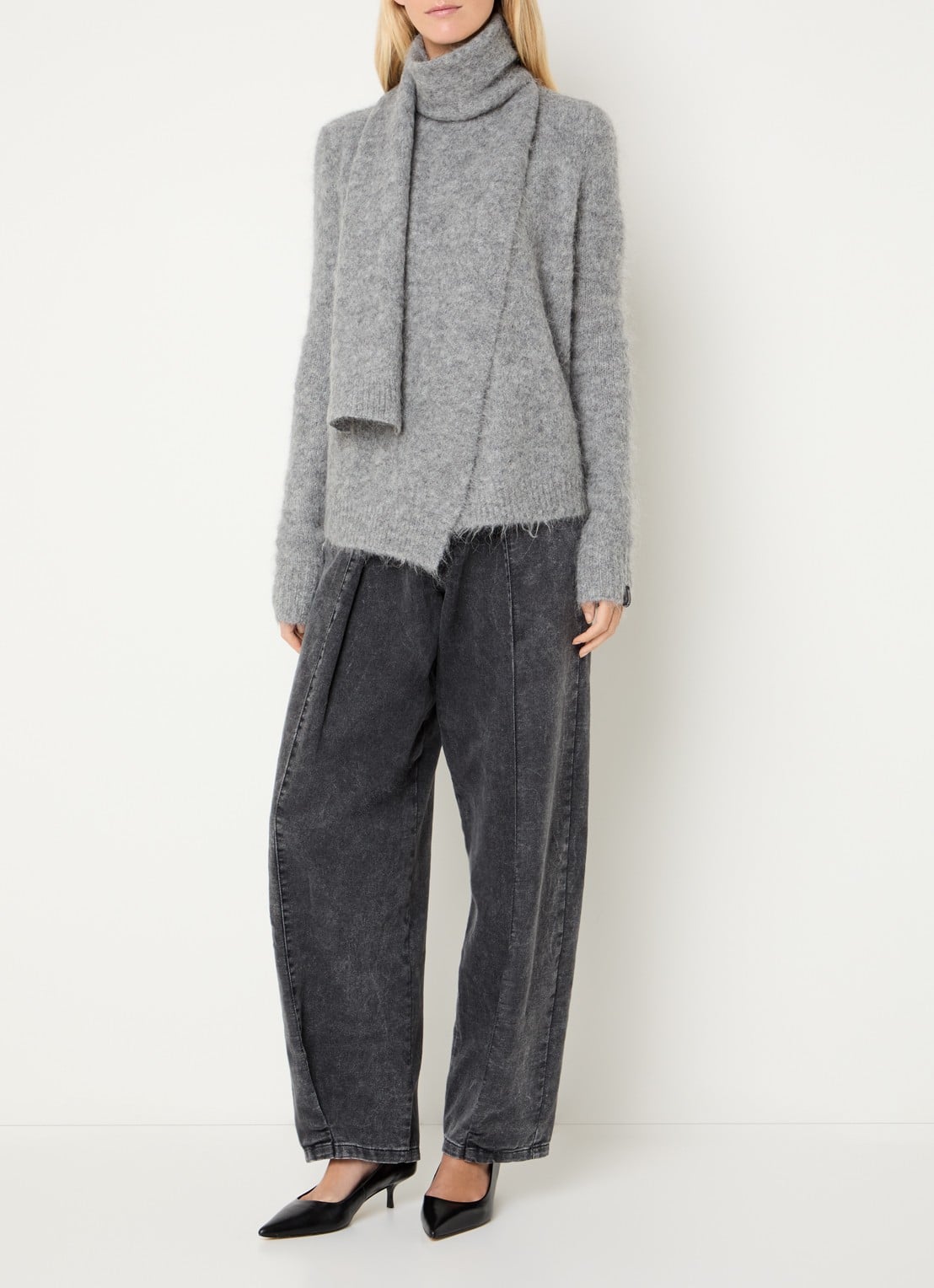 10DAYS High waist straight fit jeans met gekleurde wassing - voorkant 2 antraciet