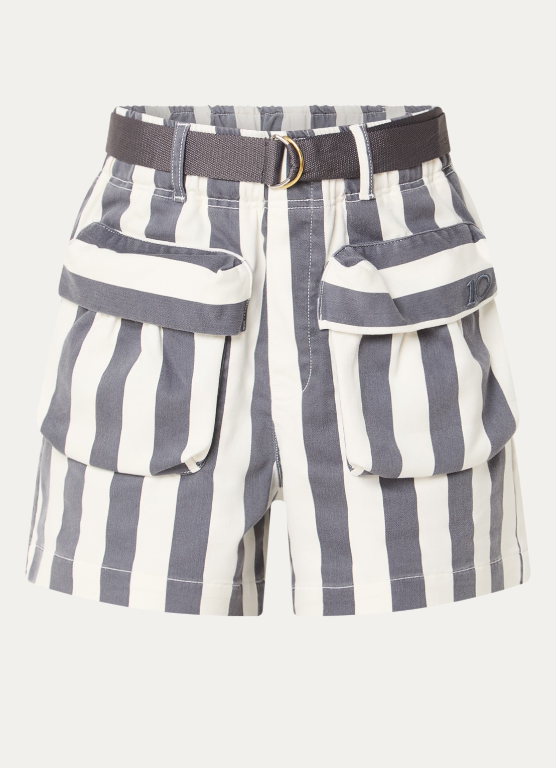 10DAYS High waist straight fit korte broek met streepprint en klepzakken - voorkant 3 gebroken wit