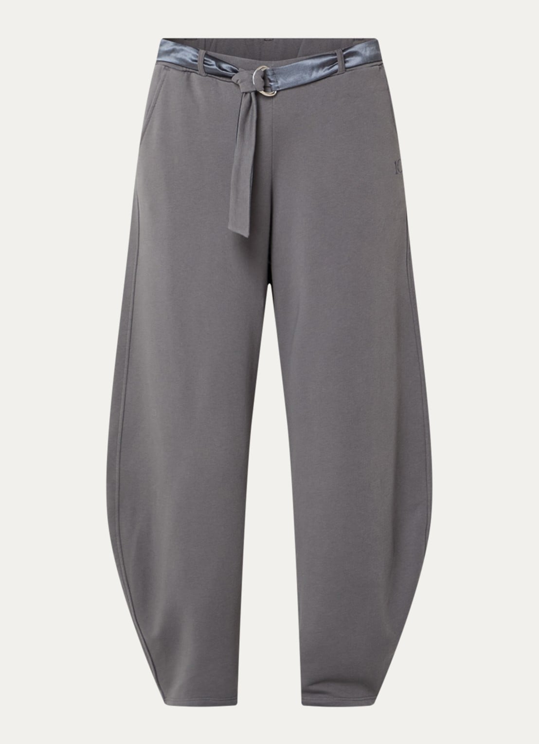 10DAYS High waist tapered fit broek met ceintuur en steekzakken - voorkant 3 donkergrijs