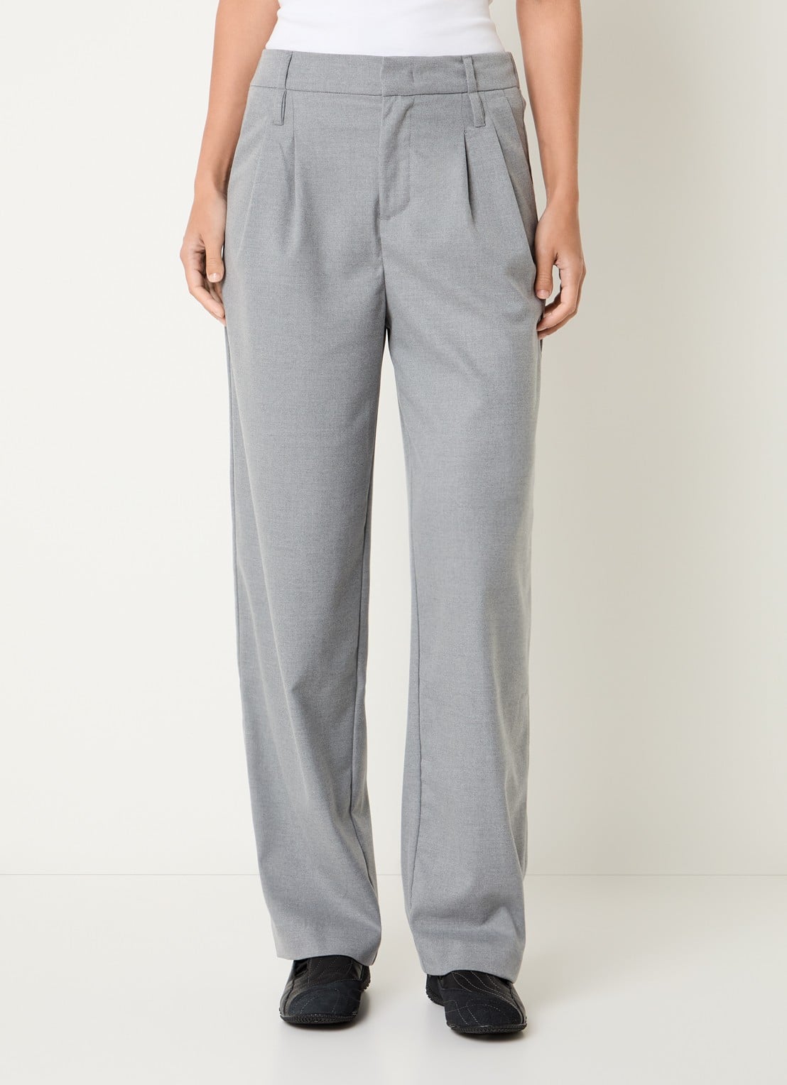 10DAYS High waist tapered fit pantalon met steekzakken - detail 4 lichtgrijs