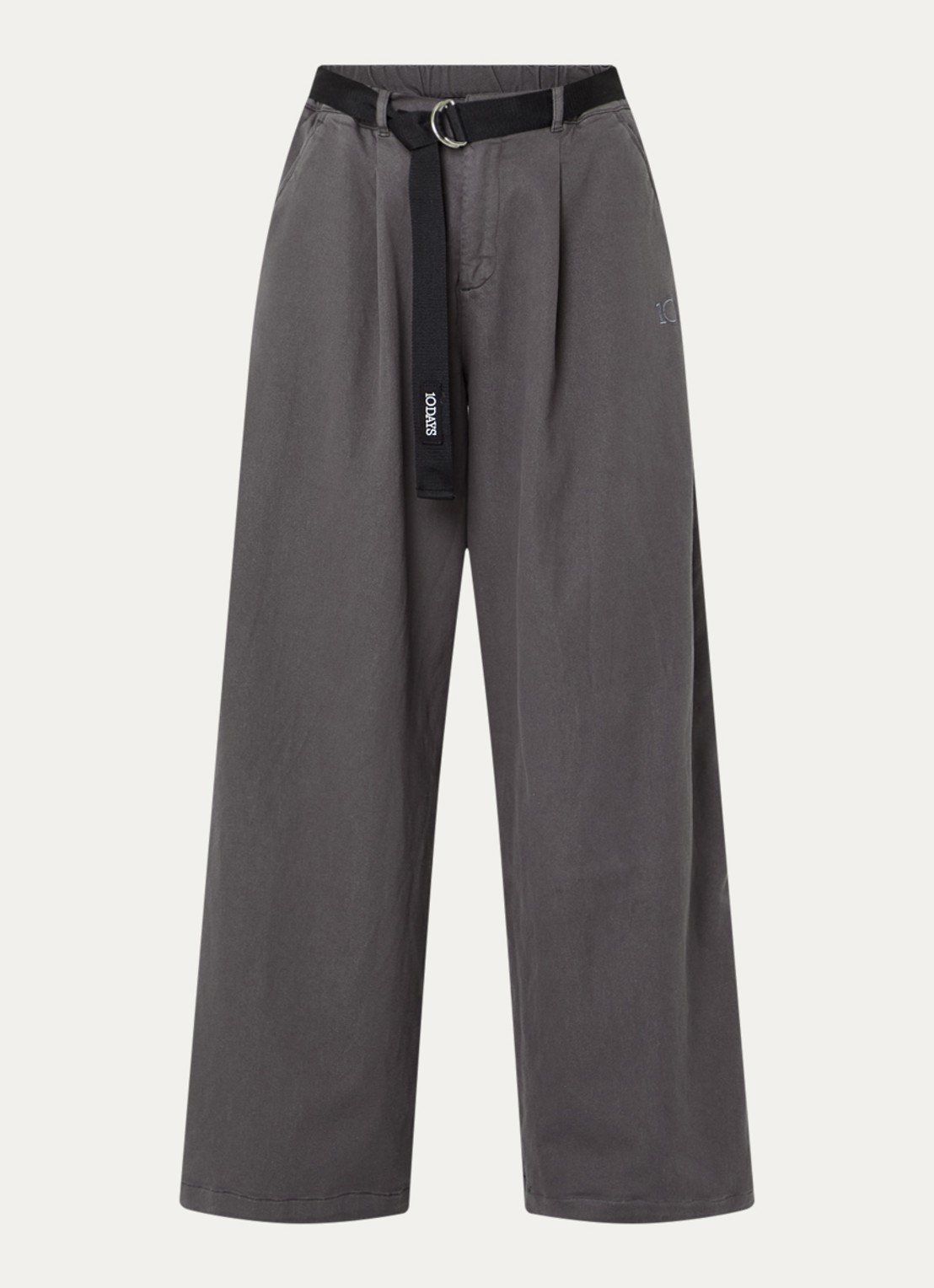 10DAYS High waist wide fit broek met ceintuur en steekzakken - voorkant taupe